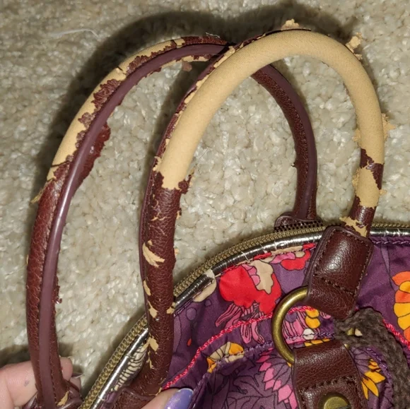 Sakroots Large Purple Foldover Floral Crossbody Satchel Shoulder Handbag Purse - Picture 10 of 15